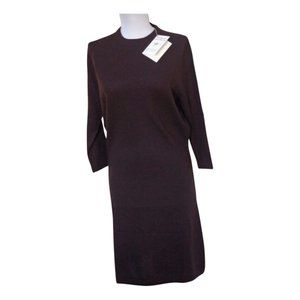 NWT BERKLEY CASHMERE Dark Brown Heather 100% Cashmere Round Neck Dress Size S